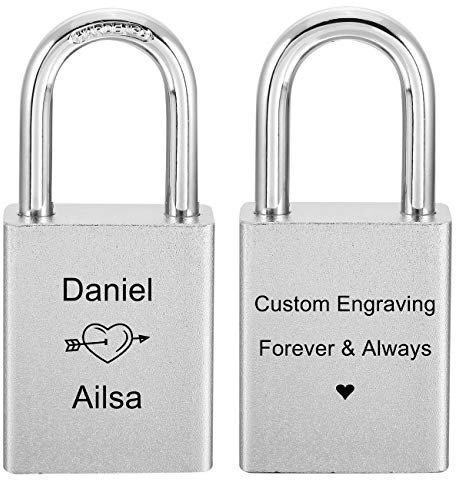 MeMeDIY Personalizzato Love Lock Incisione Foto Immagine personalizzata per coppie Uomo Donna Fidanzato Amante Alluminio Memorial Anniversario Valentine Bridge Lucchetto con chiave (colore argento)
