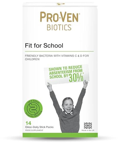 Pro-Ven Probiotics for Children (3-16) Fit for School Immune Health 12.5 Billion CFU Friendly Bacteria, Vitamin C & Vitamin D Supplement 14 Powder Sachets
