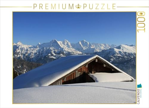 CALVENDO Puzzle Wintermärchen - verschneite Almhütte - Eiger, Mönch, Jungfrau | 1000 Teile Lege-Größe 64 x 48 cm Foto-Puzzle für glückliche Stunden