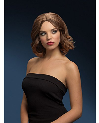 Smiffys Fever Olivia Kollektion Perücke, Hellbraun, sanfter Locken Bob, 33 cm/13in