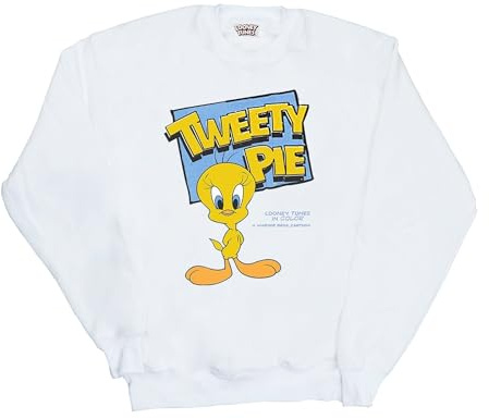 LOONEY TUNES Men's Classic Tweety Pie Sweatshirt Medium White