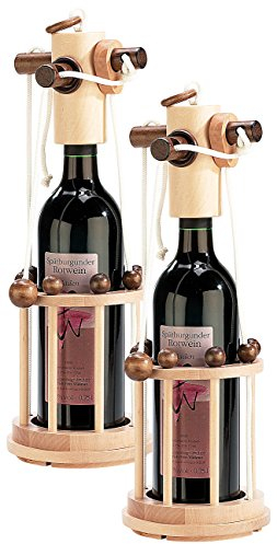 Playtastic Weinflaschen Puzzle: Flaschen-Puzzle Verona aus stabilem Echtholz, 2er-Set (Flaschen-Tresor, Flaschen-Denkspiel, Flaschenhalter)