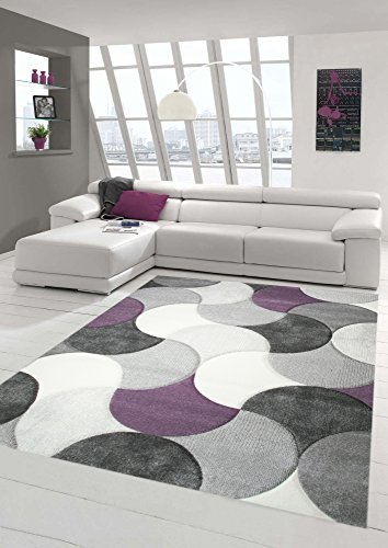 Designer und Moderner Teppich Kurzflor Tropfen Muster in Lila Grau Beige Größe 120x170 cm