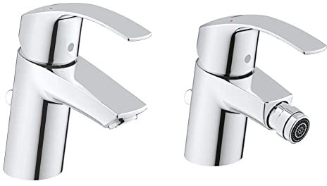 Grohe 33265002 Eurosmart Miscelatore Monocomando per Lavabo, Cromo, Taglia S + 36265000 Euroeco Cosmopolitan T Rubinetto con Autochiusura a Tempo per Lavabo, Cromo