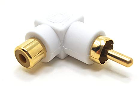 Maincore White Right Angle 90 Degree Single RCA Phono Male to Female Socket Plug Adapter for Cable Lead. (White)
