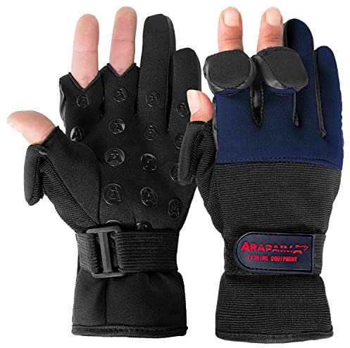 ARAPAIMA FISHING EQUIPMENT® Neopren Angelhandschuhe 'Wizard' | Thermo Angel Handschuhe | Anglerhandschuhe | Fishing Gloves - Navy/Schwarz - M