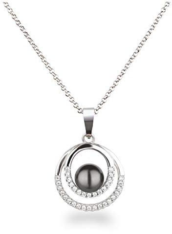 Schöner-SD Silberkette Halskette mit Anhänger Perle 925 Silber in dunkel-grau