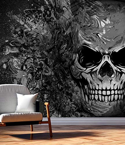 Vlies Tapete XXL Poster Fototapete Totenkopf Grafitti Muster bunt Farbe schwarz weiß, Größe 200 x 200 cm