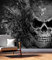 Vlies Tapete XXL Poster Fototapete Totenkopf Grafitti Muster bunt Farbe schwarz weiß, Größe 200 x 200 cm