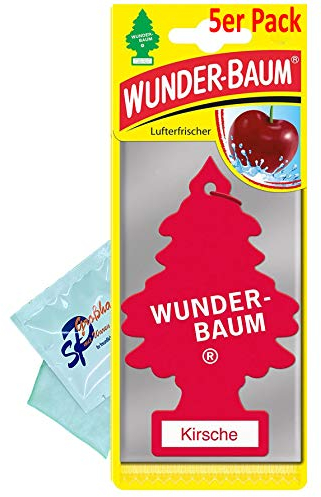WUNDER-BAUM 5 Stück Kirsche Lufterfrischer Duftbaum Wunderbaum Original inkl. 1 x Glasreinigungstuch von SP Großhandel