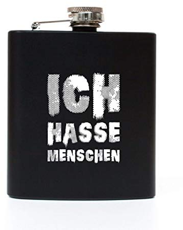 Flachmann Ich hasse Menschen Flachmann schwarz mit Spruch 200 ml Vatertag
