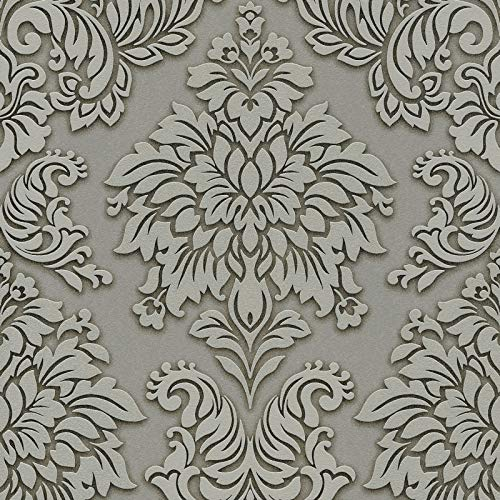 Barock-Tapete Ornament-Tapete Beige Crème Grau Silber Vliestapete Beige Crème Grau Silber | Jetzt Tapeten online bestellen