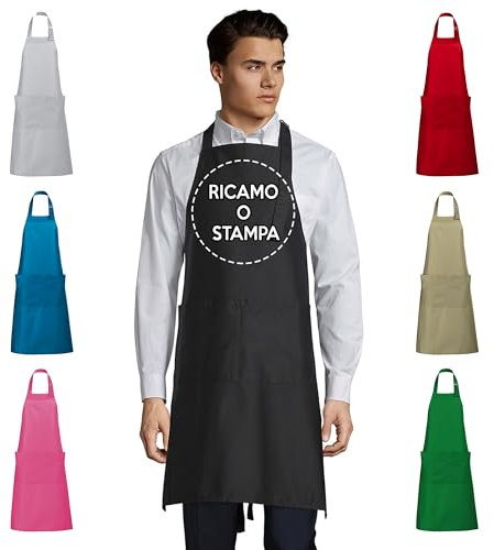 Grembiule Premium Personalizzato Unisex con Stampa o Ricamo - Idea Regalo (Ricamo)