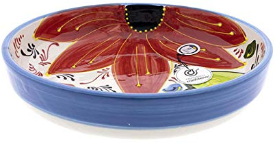 Saladier en céramique à motif fleur rouge Modèle 08 100 % décoration à la main 28 x 28 x 6 cm