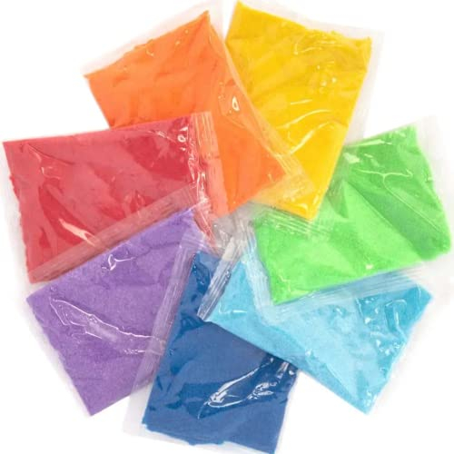 Baker Ross AX960 Sable en couleurs arc-en-ciel - Paquet de 7, sac de sable, sable décoratif pour enfants, fournitures d'art pour enfants