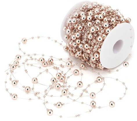 32.8yd Pearl Bead String, ABS Imitation Pearl Chain Bead String for Wedding Party Decoration Sewing Trims, Rose Gold