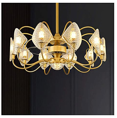 YQGOO Retro Ceiling Fan Light 35 Gold Crystal Ceiling Fan Lights with Remote Control Ceiling Fan Chandelier LED Three-Color Lights 3 Speeds Fan for Living Room, Kitchen, Restaurant Ceiling Fan Light