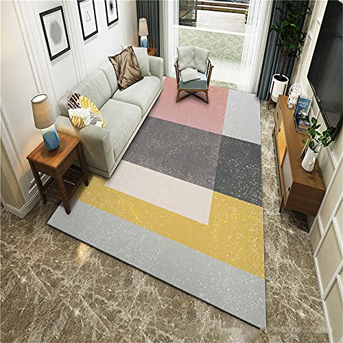 Teppich Kinderzimmer Junge Bettumrandung Teppich Gelbe rosa Moderne geometrische Musterdesign MÄDCHEN Raumschlafzimmer Kinder Raum Sicherheit Umweltschutz Kinderteppich Jungen 60X90cm