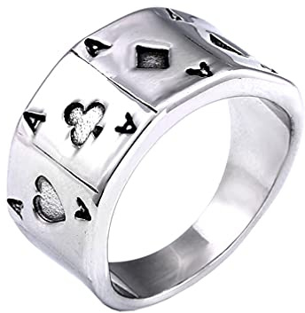 OAKKY Herren Retro Hip Hop Gothic Poker Karte Ace von Spaten A Biker Glücklich Ring