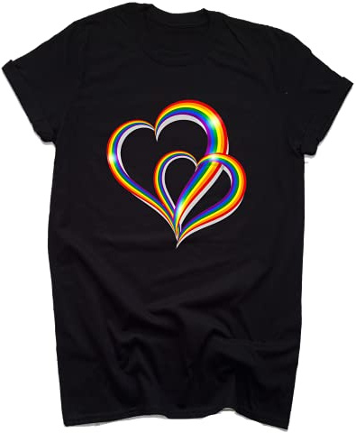 GP-Tees 2 Pride Hearts LGBTQ LGBTQ Community Out & Proud Premium Quality Loose Fit T-Shirt Top for Ladies (Black - XX-Large)