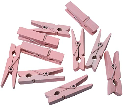 AERZETIX - C54723 - Lot de 10x Pince Pinces à Linge décoratives en Bois - Couleur Rose - 35x7x10mm - pour déco décoration Photos Cartes Bricolage Artisanat Ornement