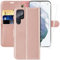 MONASAY für Handyhülle Samsung Galaxy S22 Ultra 5G 6.8 Zoll Hülle,[Schutzfolie][Kartenfach][Standfunktion][Magnet],Stoßfeste Schutzhülle,Premium Leder Flip Case, Rosagold