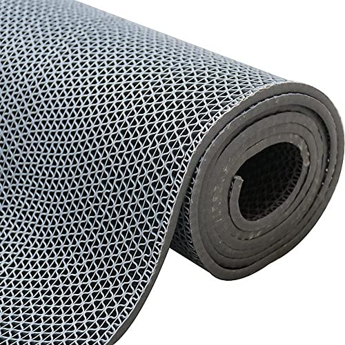 MYOYAY Drainage Non Slip Floor Mat 300 X 90cm 5.5mm Thick Commercial Waterproof Floor Mat S-Shaped Hollow Anti Slip Door Mat Grey Heavy Duty Rubber Mat for Bathroom, Hotels, kitchen