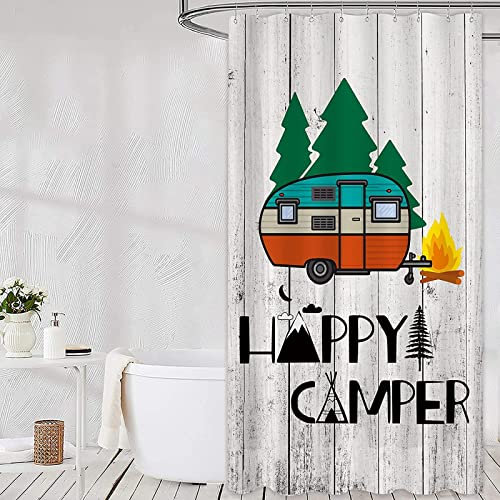 Tenda Doccia Campeggio, Tenda Doccia Antimuffa 120x180 Tende Doccia 3D Camper Cartone Animato Poliestere Tessuto Impermeabile Decorativo Tenda da Bagno, con Ganci Plastica