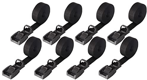 Mind and Action 16 Foot Sturdy Tie Down Strap Lashing Strap with Rubber Padded Cam Lock Buckle,for Car Roof Rack,Kayak Canoe SUP Surfboard Tie Down,Boat Trailer Tow Straps (Black 8 Pack)