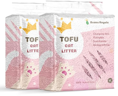 Beans Royale Tofu Cat Litter Clumping Kitty Litter, Flushable,Pea Fiber,Dust Free, Odor Control, Low Tracking (Peach 2 Pack)