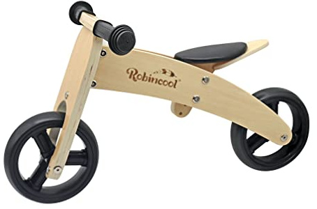 Fahrrad ohne Pedale Montessori Robincool Fast Wheels, 63 x 32 x 36 cm, umbaubar in Dreirad aus ökologischem Holz, Farbe Natur und Schwarz