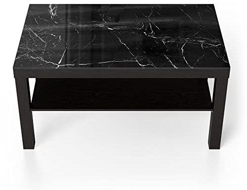 DEQORI Glastisch | schwarz groß 90x50 cm | Motiv Marmoradern im Detail | ausgefallener Beistelltisch aus Glas | Hochglanz Couchtisch fürs Wohnzimmer | moderner Couch Tisch mit Design