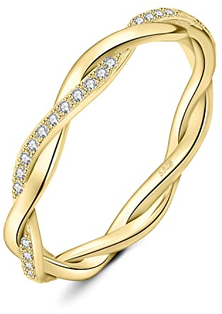 JewelryPalace Infinity Seil Verdrehter Zirkonia Band Ring Damen, Unendlichkeit Hochzeitsringe Damenring Silber 925 Trauringe Eheringe Frauen, Vorsteckring Stapelring Ring Bandring Schmal Vergoldet 49