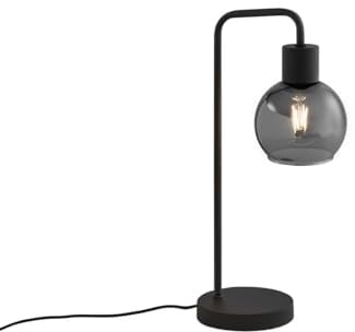 Qazqa Art Deco Tischleuchte mit Glas, Tischlampe - Vidro - Schwarz mit Rauchglas, max. 25W, Geeignet für LED, 44.5cm, Ideal als Schlafzimmerlampe und Wohnzimmerlampe