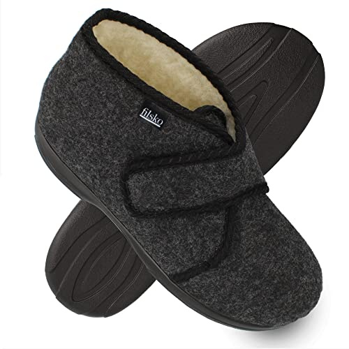 filsko® Hedlunda - Hausschuhe - Schafwolle - warm & weich - Klettverschluss - biegsam - grau/weiß - 36 bis 46 EU