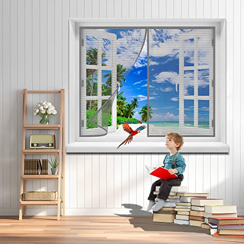 Magnet Fliegengitter BalkonFenster 90 x 140 cm Ohne Bohren, Türvorhang Fliegenschutz Schiebetür, Insektenschutz Vorhang Tür durch leichte Montage(Grau)