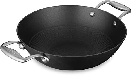 Stahl Cast Iron Kadai Without Lid I Enameled Kadhai, Rust Free I Gas & Induction Base with Stay Cool SS Handles I Lightweight Stick Resistant | Blacksmith Hybrid | Dia 22cm, 2L (Serves 3 People)
