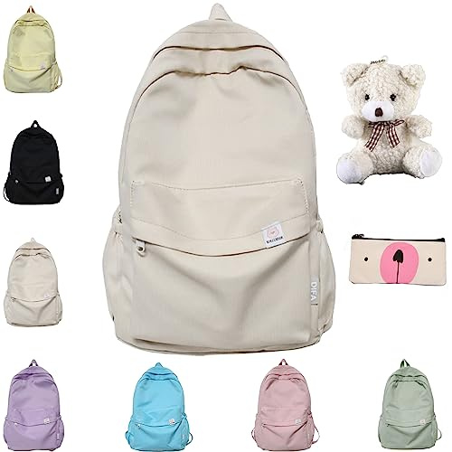 Camic Difa Backpack, Difa Bear Backpack, Solid Cute Aesthetic Canvas Backpack Travel Laptop Backpack for Travel and Work