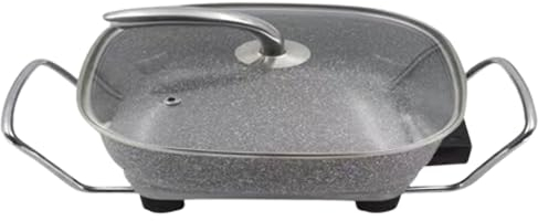 Poêle marmite électrique avec couvercle 6L PIZZAPAN Hot Pot thermostatique, couvercle en verre & volume XXL avec revêtement antiadhésif - parfait pour paella, braisage & wok 1500W Effet Granite