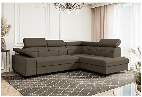 MEBLINI Schlafcouch mit Bettkasten - Ecksofa mit Schlaffunktion - Sofa mit Relaxfunktion - Couch L-Form - Eckcouch - Wohnlandschaft - Bergamo - 274x203x83cm Rechts - Braun Samt Modesto