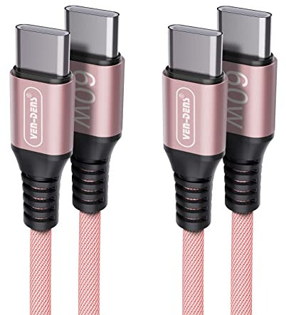 VEN-DENS Galaxy A17 A16 A35 5g A55 5g A25 A15 A15 5g Charger Cable, [2 Pack] USB C to USB C Charger Cable 60W 1.5M Fast Charging Cable For Samsung Galaxy A35 5g A55 5g A25 A15 (ROSEGOLD)