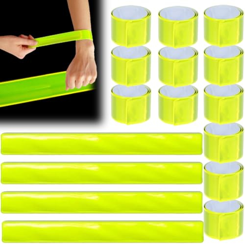 16 Stück Reflektorband, Reflektoren Kleidung, Hosenklammer Fahrrad, Schnapparmband Reflektor, Hosenklammer Fahrrad Reflektorbänder Leuchtendes Grün, für Jogger und Radfahrer
