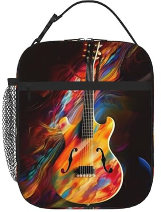 Isolierte Lunchtasche, Lunchbox für Damen, abstrakte Gitarre, Lunchbox mit Seitentasche, langlebig, wiederverwendbar, Lunchtasche