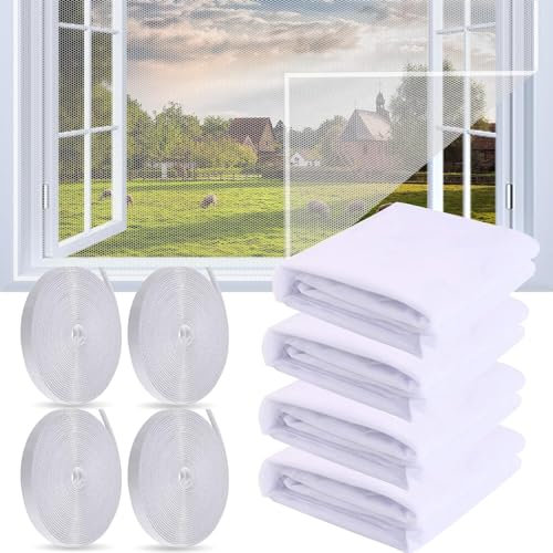 4 Pezzi Zanzariere Per Finestra Anti-Zanzariera,130x150cm Zanzariera a Prova Di Insetti,Zanzariera Per Finestra Con 4 Rotoli Di Nastri Autoadesivi,Zanzariera Finestra,Senza Trapanare. Bianco