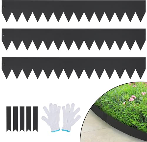 VEVOR Bordure de Jardin en Acier, Lot de 3 Bordures Paysagères de Pelouse en Métal 101,6x15,2 cm Installation Simple avec 5 Clips de Fixation, Bandes Pliables Résistantes pour Cour, Jardin, Pelouse