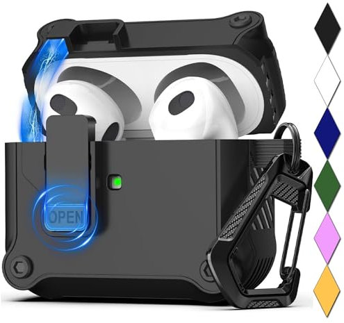 Kompatibel für Airpods 3 Gen Hülle Schutzhülle Case 2021 für Frauen Männerund Rugged Armor und Kompatibel mit AirPods 3 Generation Hülle LED an der Frontseite Sichtbar mit Karabiner Schwarz