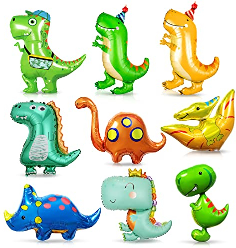 9 Stück Dinosaurier Ballon, Giant Dino Helium Ballon, XXL Kinder Dino Folienballon, Triceratops Dinosaurier Helium Luftballons, Dschungel Party Dekoration Riesenballon für Kinder Geburtstag