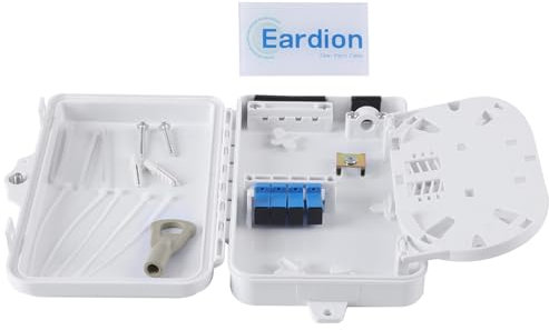 Eardion 4-Port FTTH Fiber Distribution Box - Waterproof, White Plastic, Includes 4 Optical Fiber Plugs & Accessories