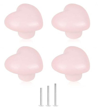 ShipeeKin 4x Boutons Mignons De Commode Boutons D’armoire En Céramique Boutons De Tiroir Rose Bouton De Tirage En Forme D’amour Armoire Placard Cuisine Enfants Enfants Chambre D’enfants (Rose Pâle)
