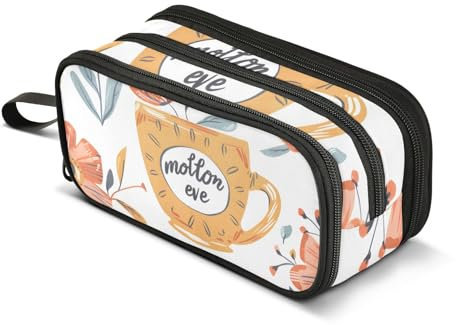 Trousse à crayons en forme de tasse avec fleurs, grande capacité pour garçons et filles, trousse à crayons à 3 compartiments pour étudiants, papeterie, marqueur pour l'école, le bureau, le travail,